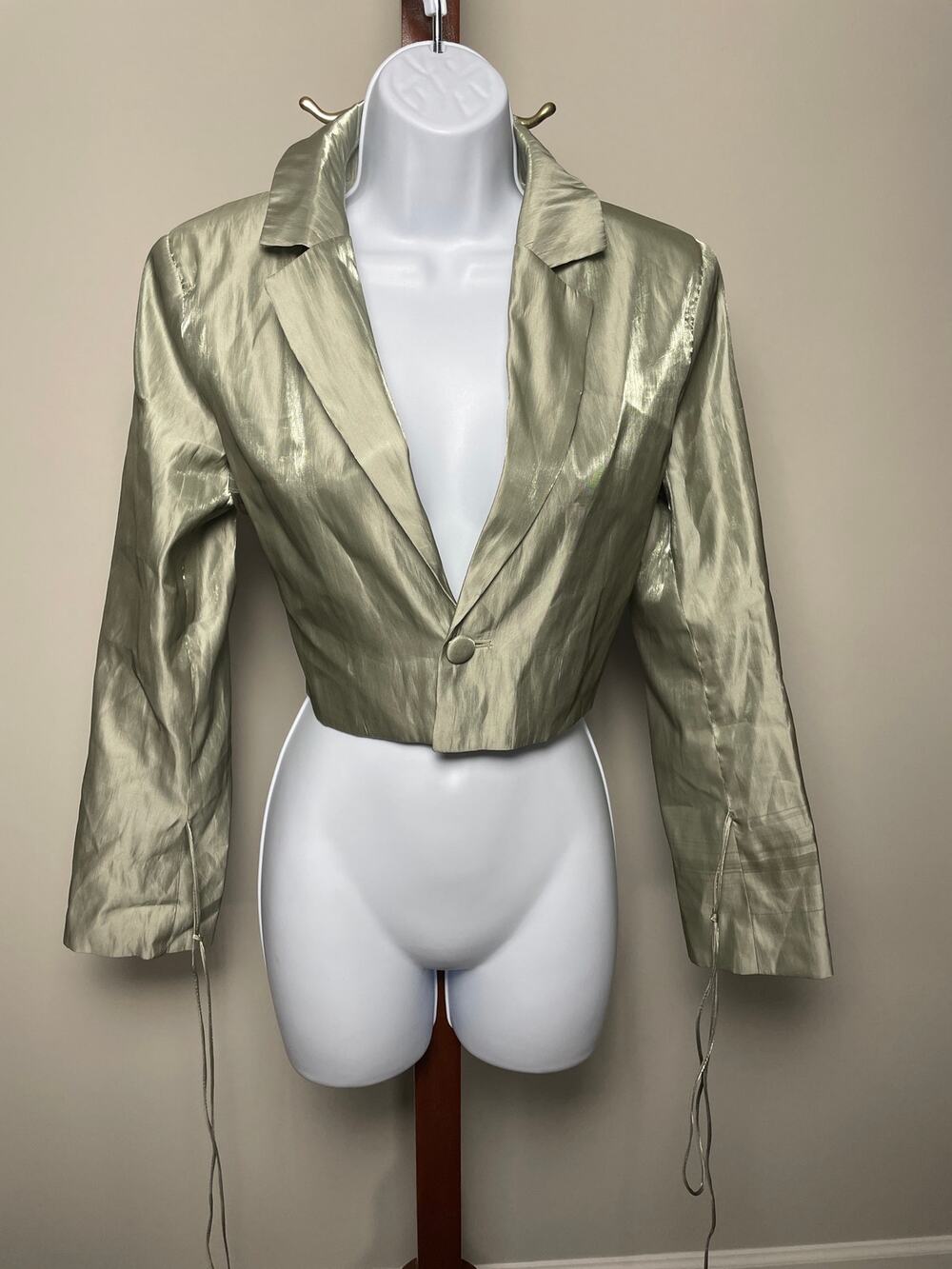 Nasty Gal Satin Cropped Blazer Size 4 Mint Shimmer New With Tag